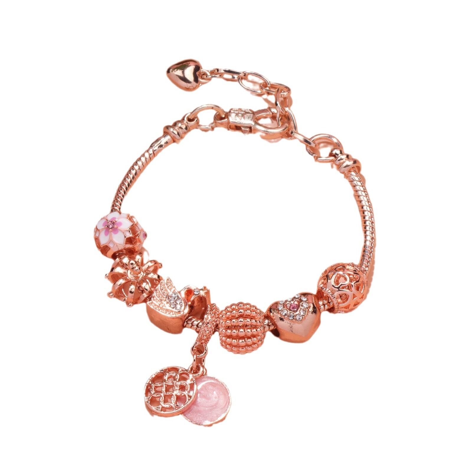 Hollow Crystal-Encrusted Swan Crown Flower Heart Bracelet(rose gold,19cm) - Image 1
