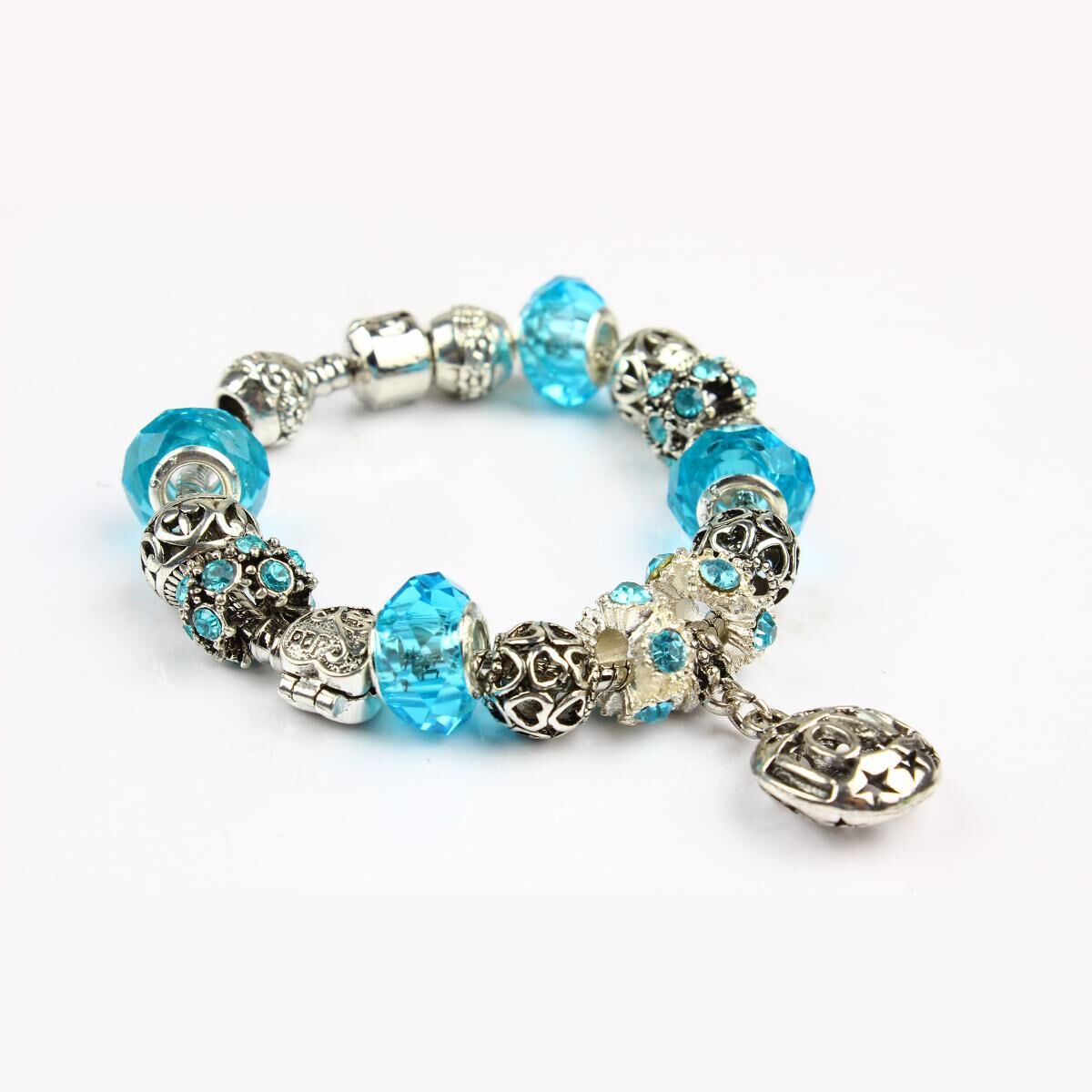 Vintage Crystal Zircon Beaded Bracelet with Hollow LOVE Alloy Pendant, Adjustable Snake Chain Bracelet(17cm+5cm) - Image 4