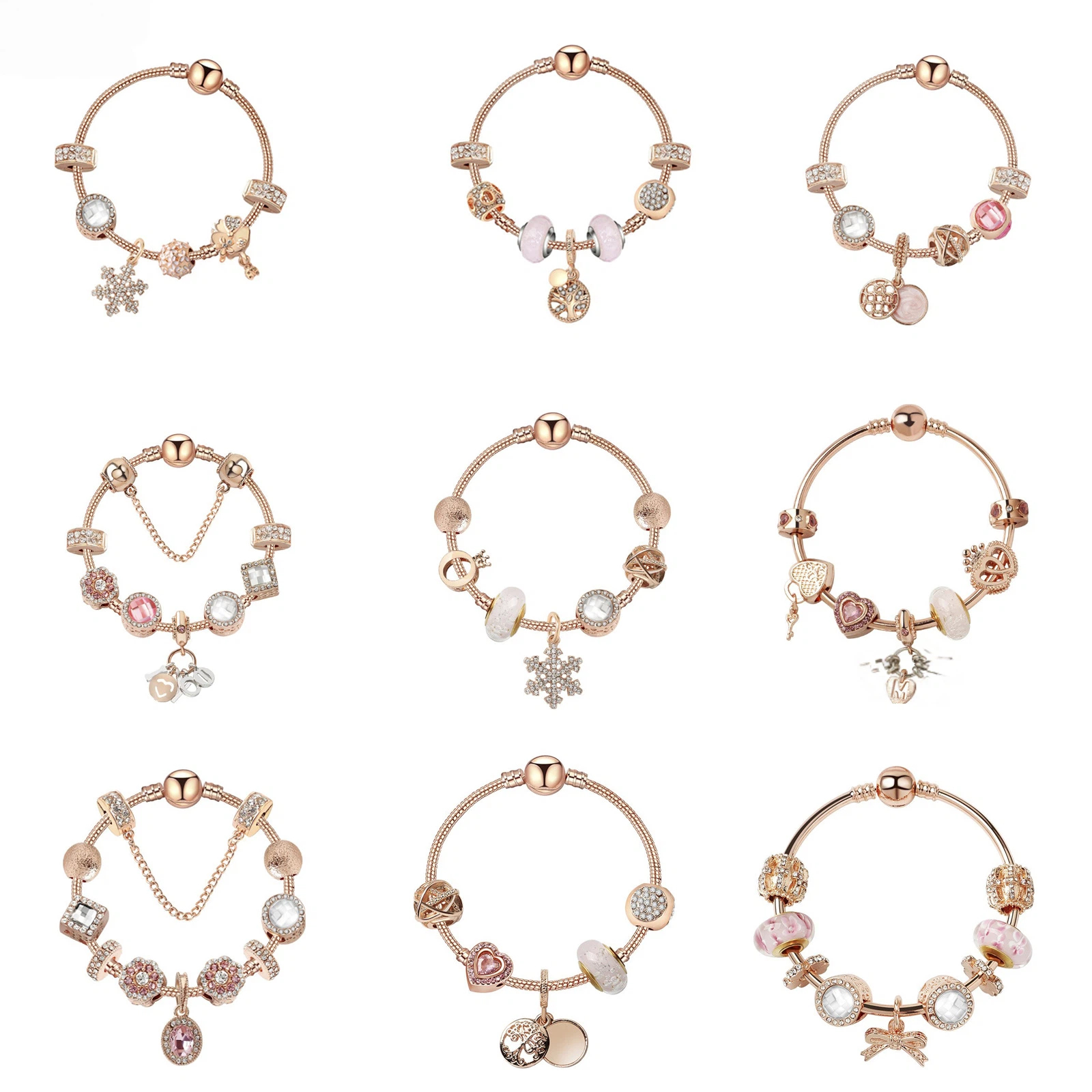 Vintage Gold Bracelet with Crystal, Zircon & Floral Beads, Oval Zircon Pendant(19cm) - Image 2