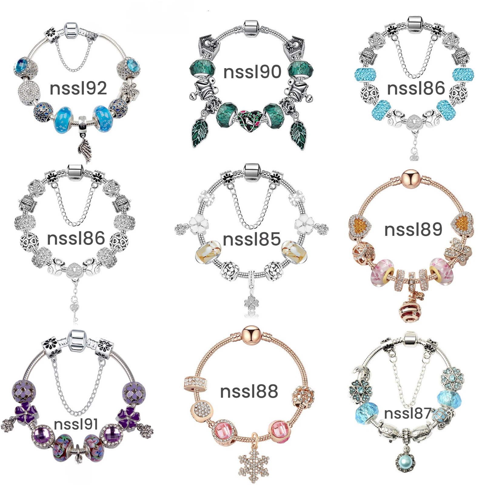 Stunning Rhinestone Charm Bracelet: Hollow Heart Beads + Crown Charms + Happy Key-Lock Pendant | Silver(18cm) - Image 2