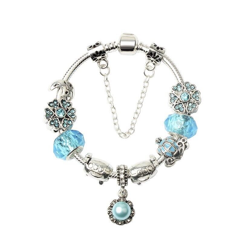 Blue Fashion Bracelet: Alloy Base with Rhinestones, Colored Glaze Beads & Resin Pendant(17cm) - Image 1