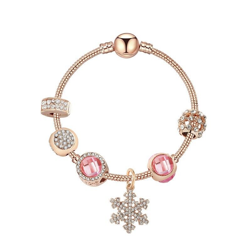 Snowflake Pendant Bracelet: Adorned with Rhinestones & Glass Beads(17cm) - Image 1