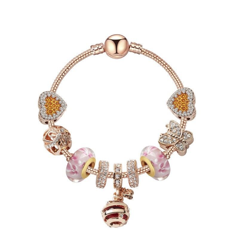 Gold Snake Pendant Bracelet: Rhinestone Resin, Zircon Butterfly & Beads(20cm) - Image 1