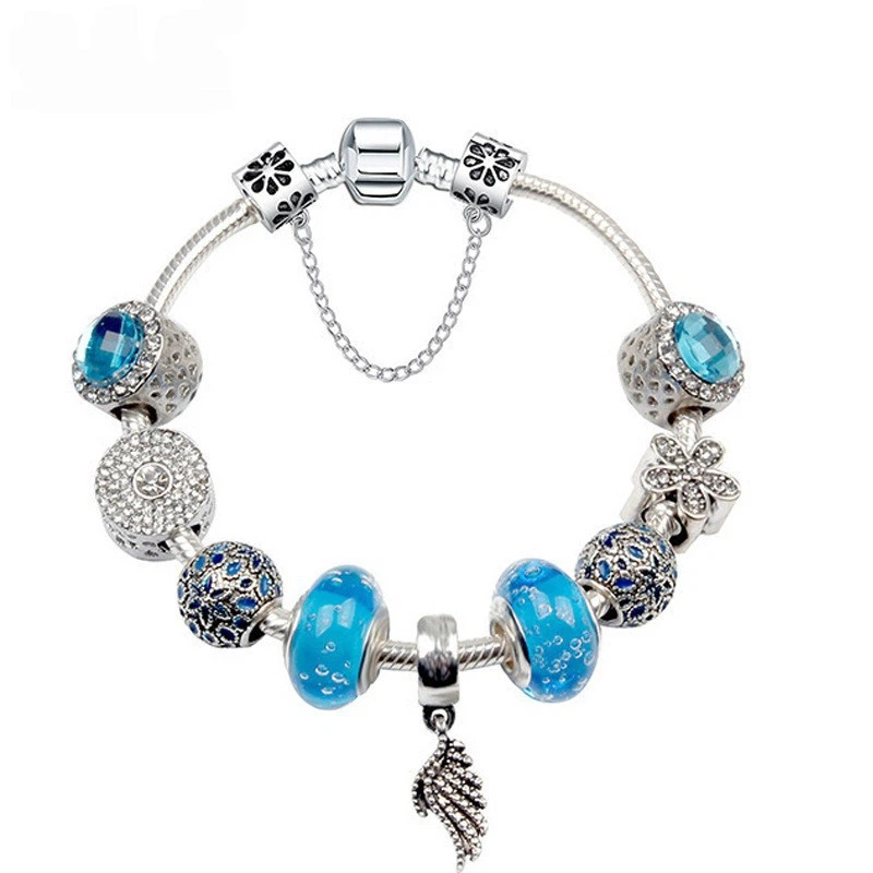 Sparkling Beaded Bracelet: Crystal/Zircon+Wing Pendant(17cm) - Image 1