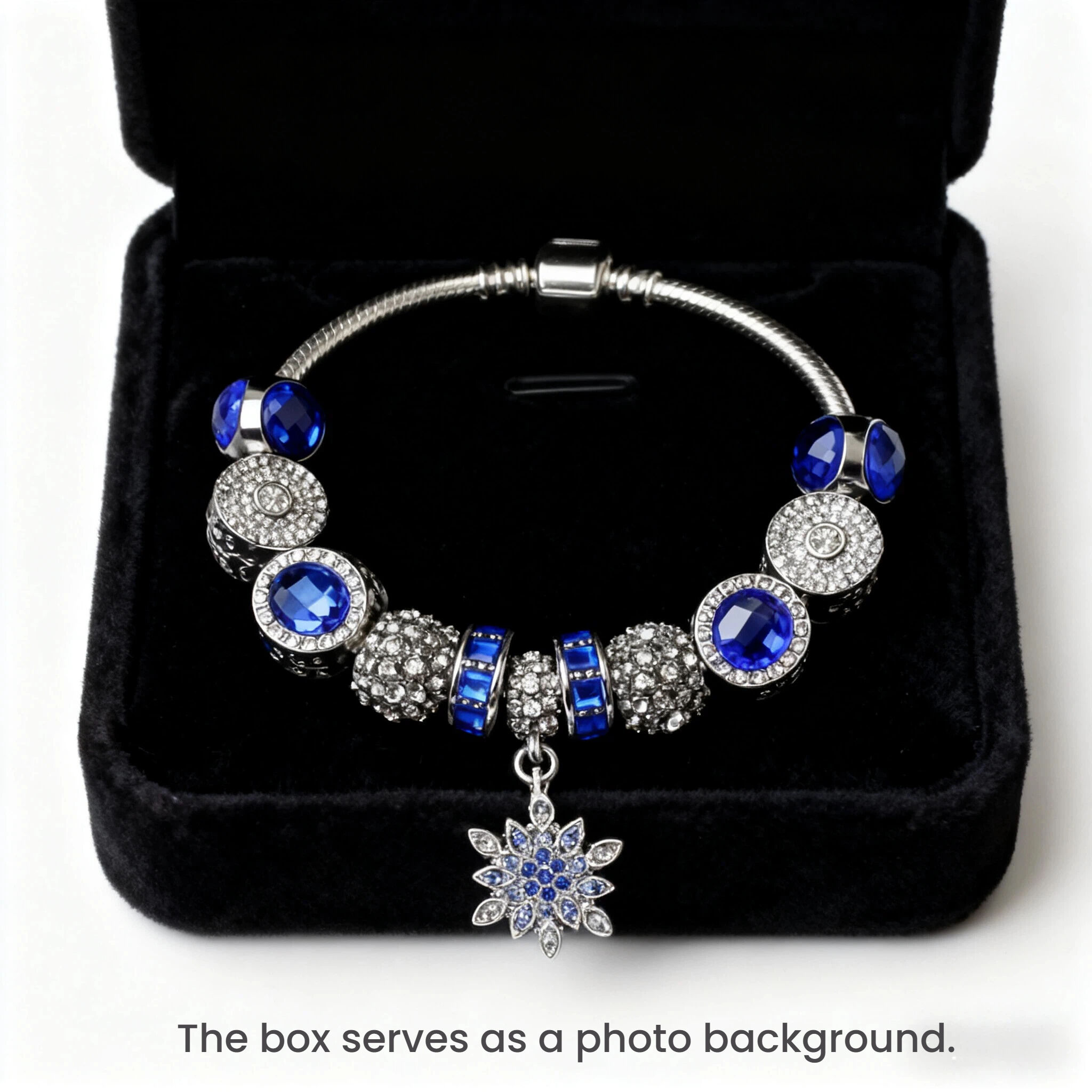 Blue Cat's Eye Glass Bead Bracelet - Zinc Alloy Rhinestone & Snowflake Pendant(20cm) - Image 2