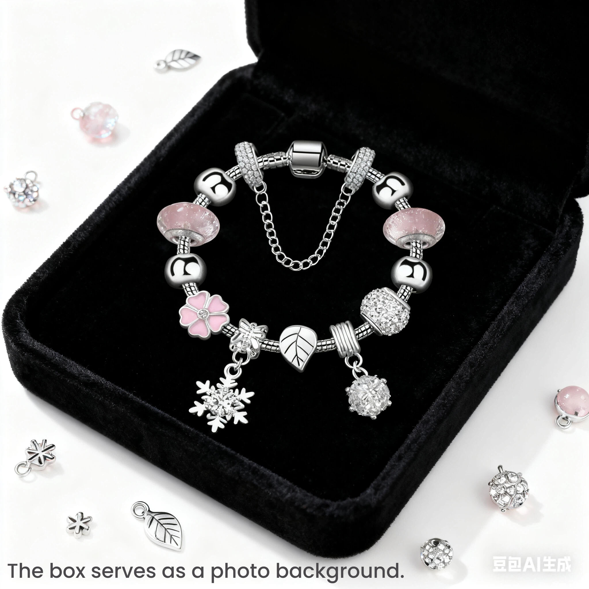 Women’s Rhinestone Cherry Blossom & Snowflake Pendant Bracelet(17cm) - Image 2
