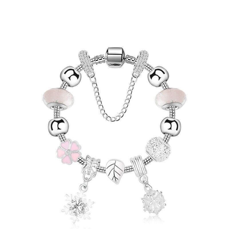 Women’s Rhinestone Cherry Blossom & Snowflake Pendant Bracelet(19cm) - Image 1