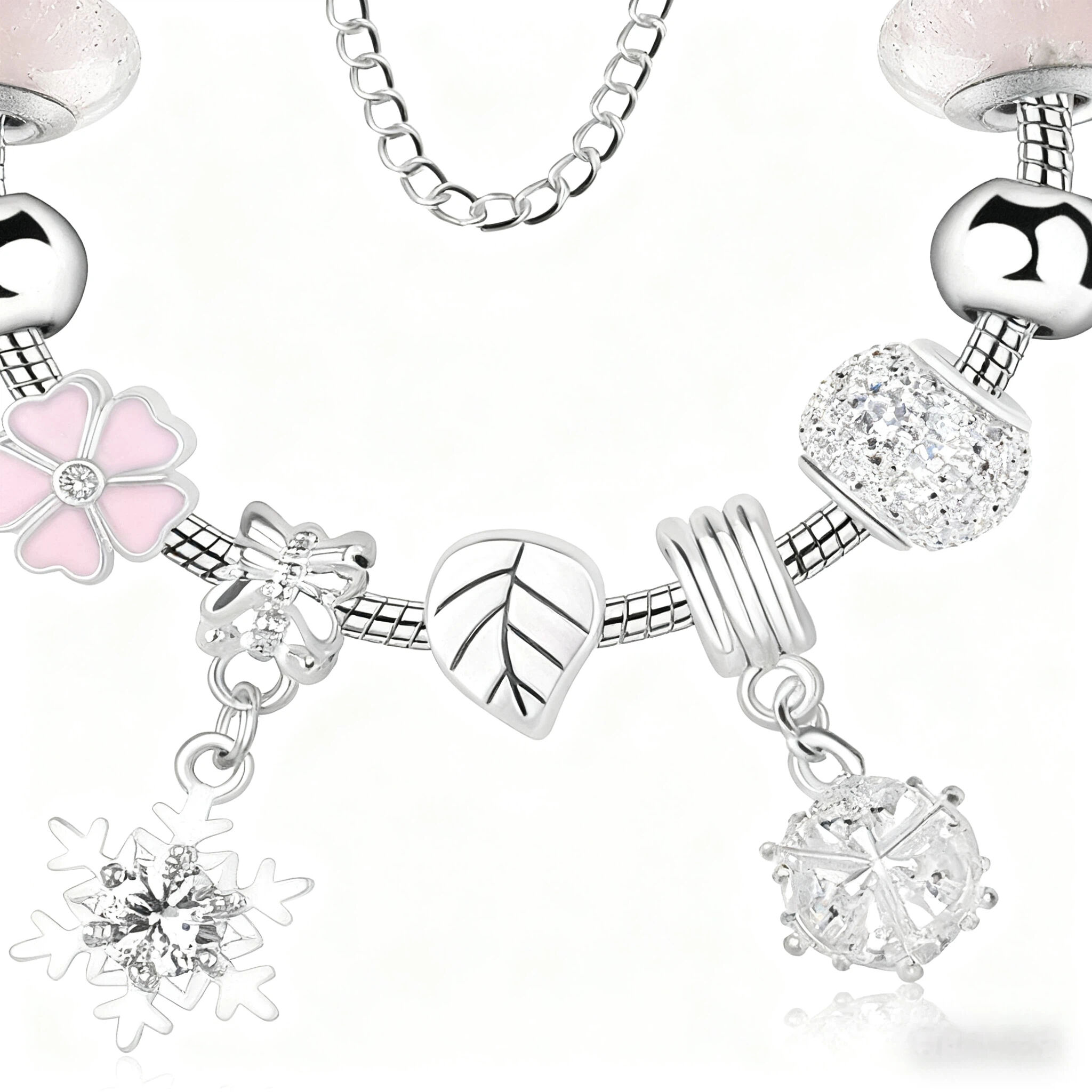 Women’s Rhinestone Cherry Blossom & Snowflake Pendant Bracelet(19cm) - Image 4