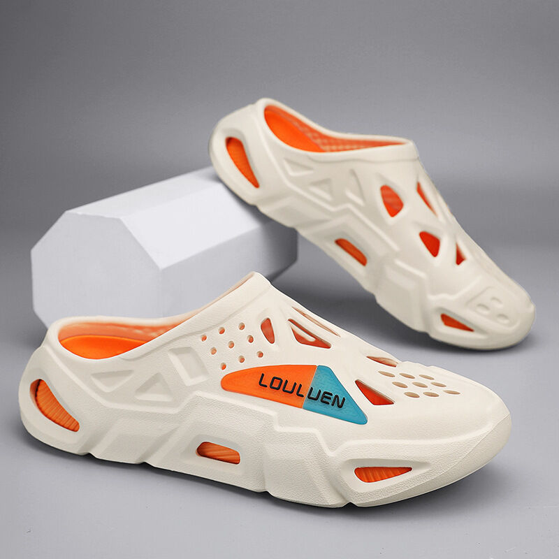 Men's Summer EVA Crocs with 3 Color Options - Breathable, Non-Slip, Comfortable Beach & Casual Sandals(white&orange-42-43) - Image 4