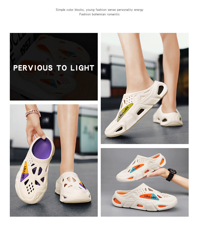 Men's Summer EVA Crocs with 3 Color Options - Breathable, Non-Slip, Comfortable Beach & Casual Sandals(white&orange-44-45) - Image 2