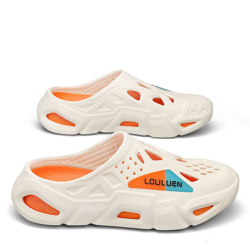 Men's Summer EVA Crocs with 3 Color Options - Breathable, Non-Slip, Comfortable Beach & Casual Sandals(white&orange-44-45) - Image 5