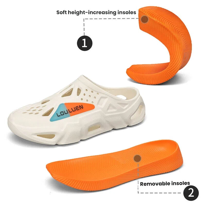 Men's Summer EVA Crocs with 3 Color Options - Breathable, Non-Slip, Comfortable Beach & Casual Sandals(white&orange-44-45) - Image 7