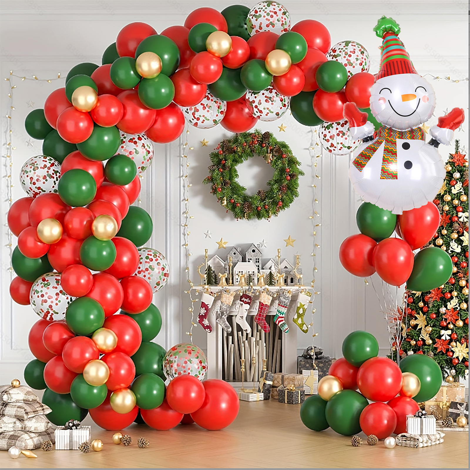 Christmas Balloon Arch Kit 123PCS - Red Green Gold Xmas Balloons with Snowman Foil - Image 1