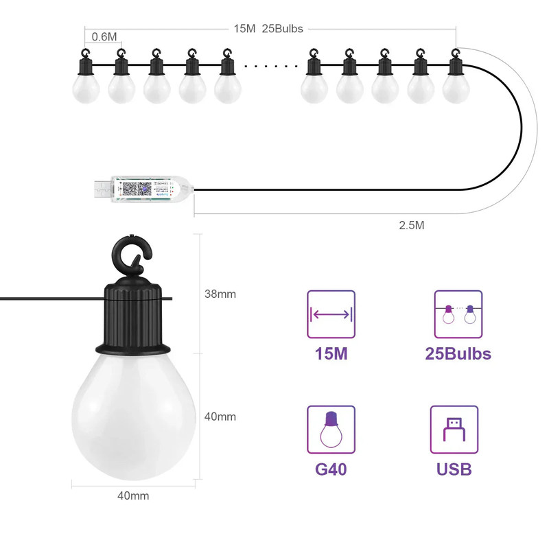 Bluetooth Colorful G40 Led Bulb String Lights - Image 2