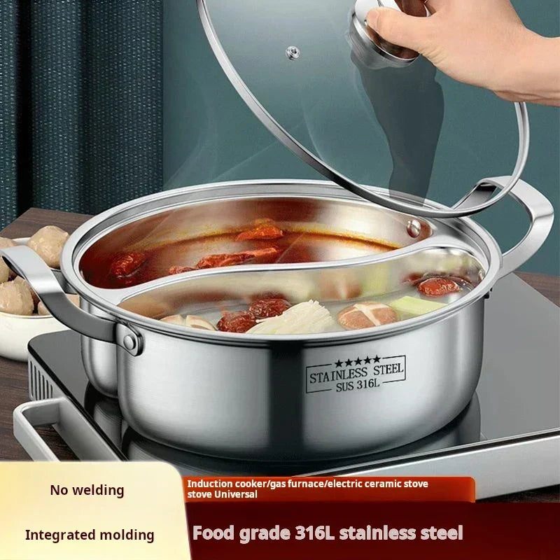 32cm 316 Stainless Steel Twin Divided Hot Pot Silver - Image 1