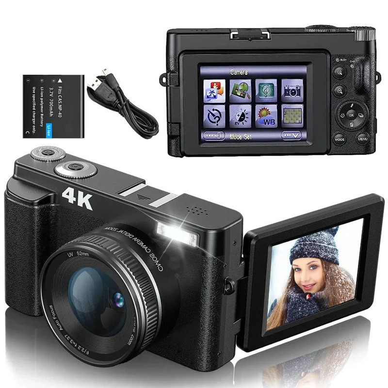 4K Digital Camera with Autofocus Anti-Shake Black - Image 3
