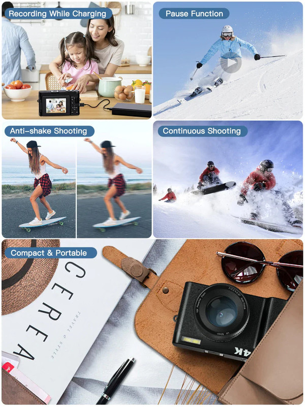 4K Digital Camera with Autofocus Anti-Shake Black - Image 5