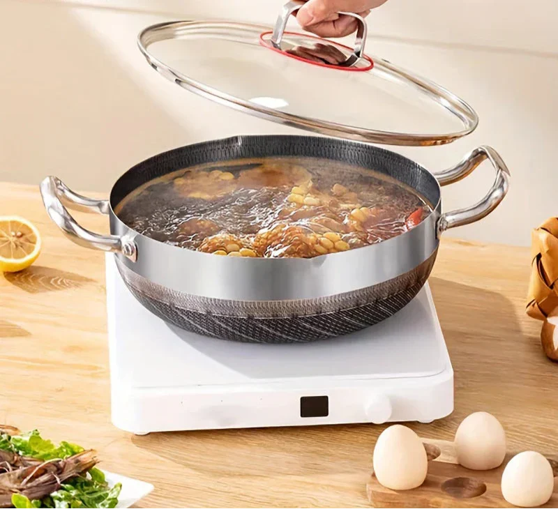 30cm Stainless Steel Non-Stick Frying Pan with Glass Lid Silver - Image 1