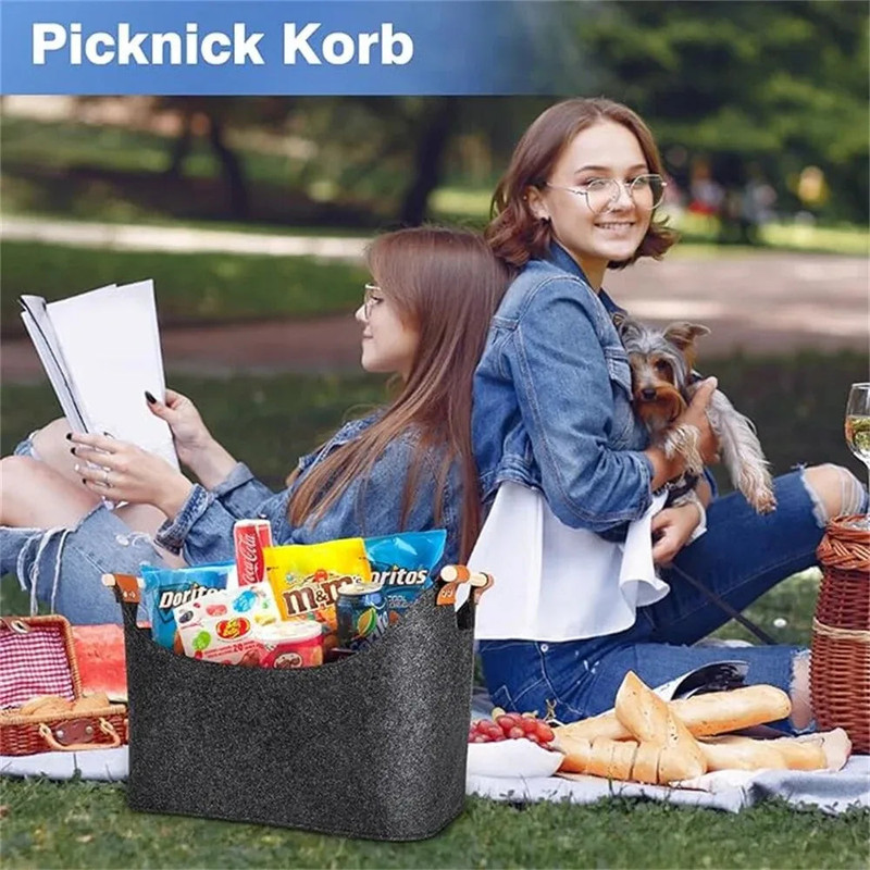 Wooden Firewood Storage Felt Basket Foldable - Image 1