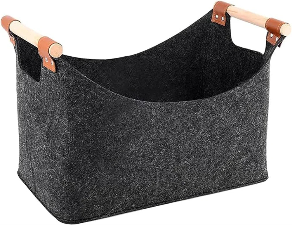 Wooden Firewood Storage Felt Basket Foldable - Image 2