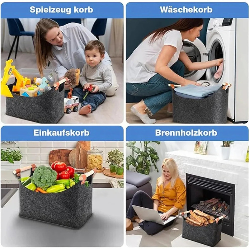 Wooden Firewood Storage Felt Basket Foldable - Image 6
