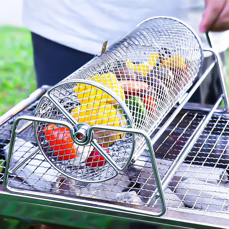 12-Inch Stainless Steel Rolling BBQ Grill Mesh Rotisserie - Image 2