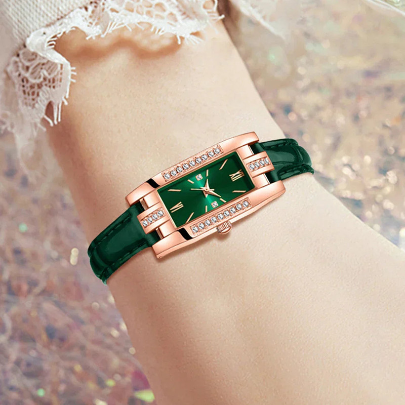 Green Womens Quartz Watch Jewelry Gift Set - Image 3
