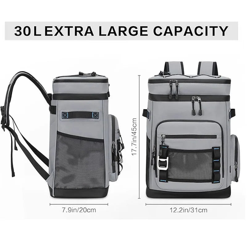 30L Camping Insulated Backpack Hot Cold Storage Gray - Image 6