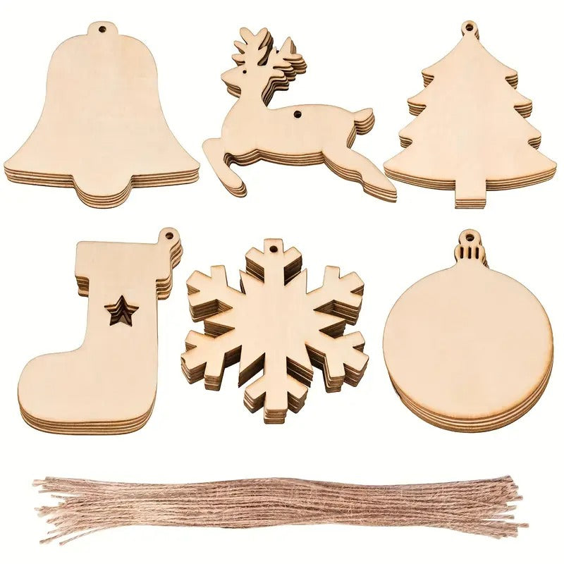 DIY Wooden Christmas Tree Ornaments Craft Set (60pcs) - Image 1