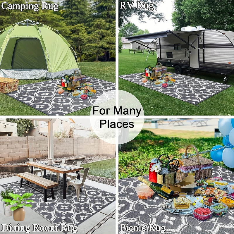 Outdoor Reversible Patio Mat Geometric Pattern - Image 4