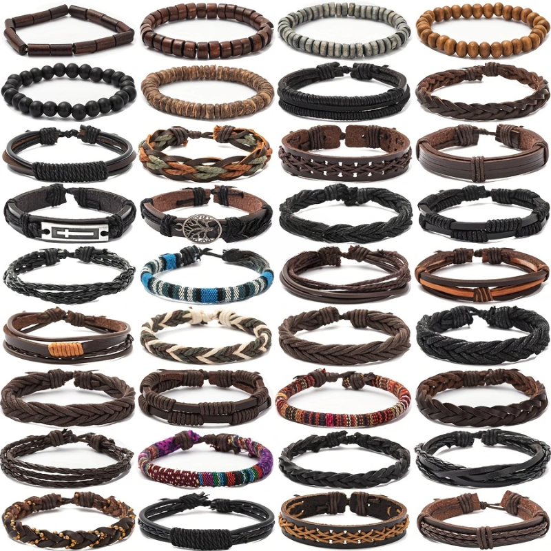 Men's Vintage PU Leather Bracelet Set (36pcs) - Image 7