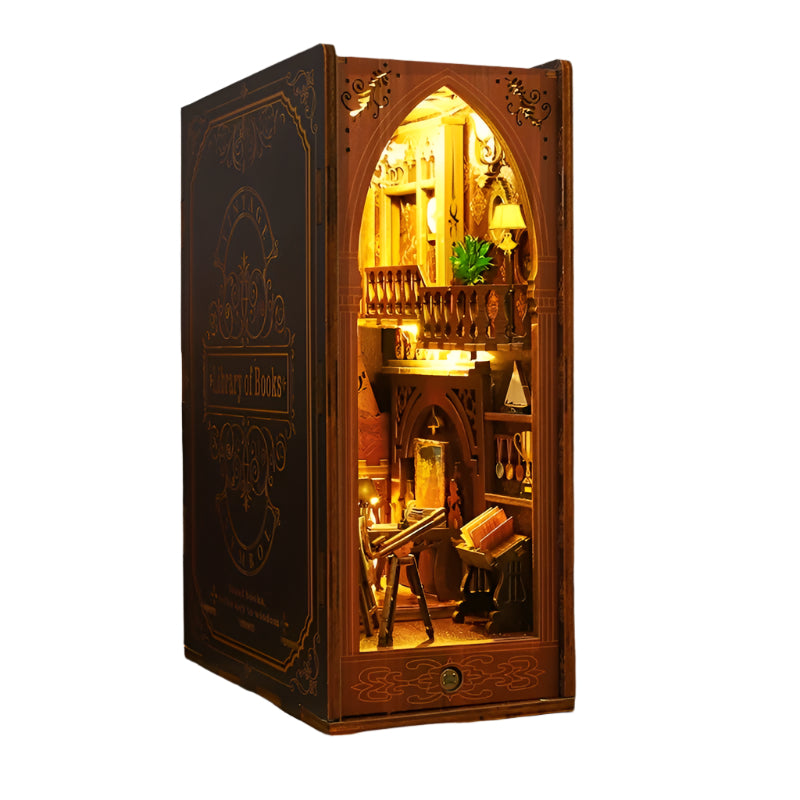3D Miniature Bookshelf DIY Wooden Bookend Scene - Image 1