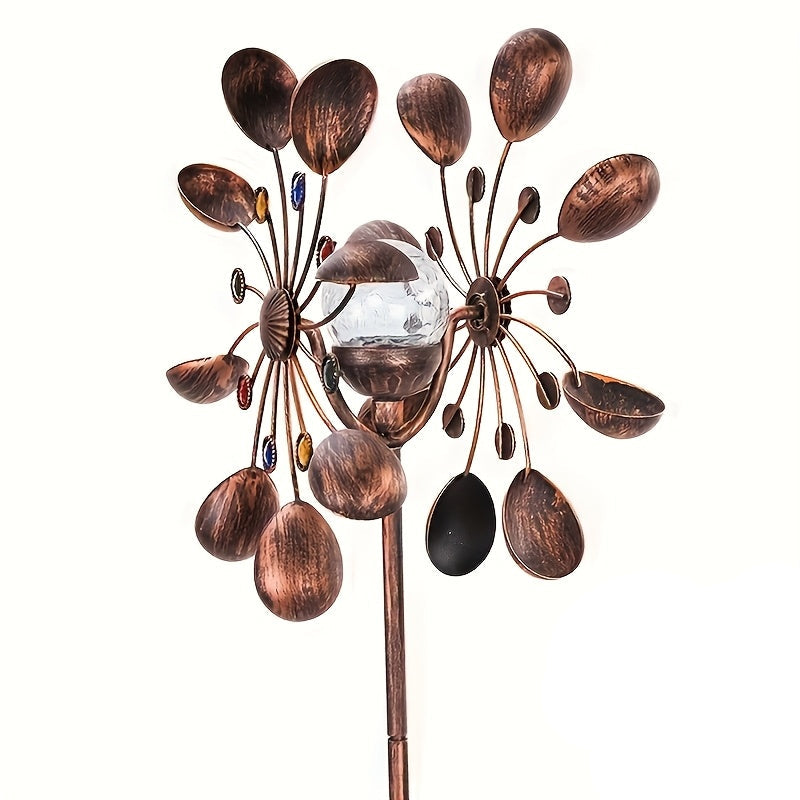 Solar Powered Metal Wind Spinner with LED Lights - Image 1
