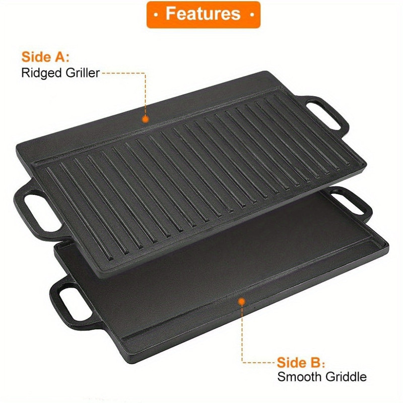 Non-Stick Cast Iron Griddle Pan, Double-Sided Grill - Image 2