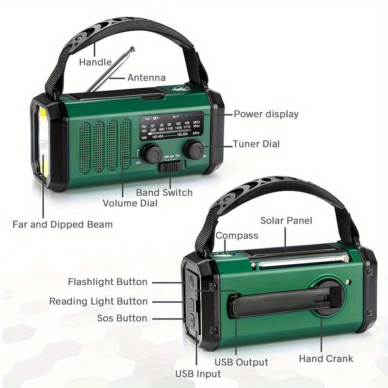 10000mAh Solar-Powered Emergency Radio with Flashlight - Image 3