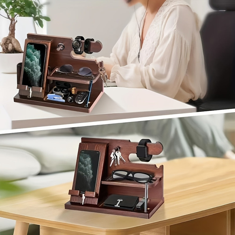 Wooden Desk Organizer Phone Docking Station Stand - Image 1
