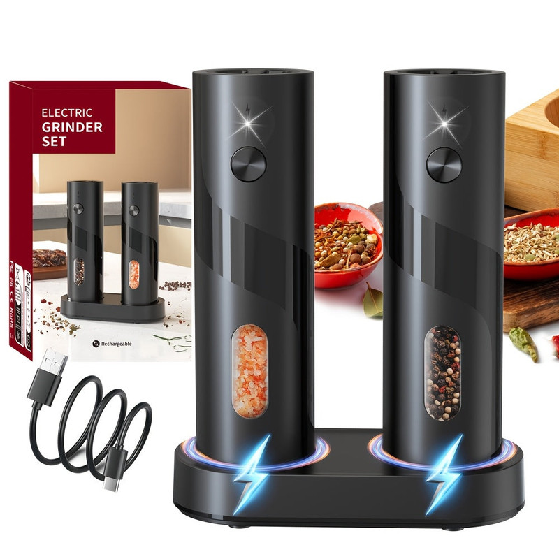 Electric Salt & Pepper Grinder Set with Charging Base (2 pcs) - Image 1