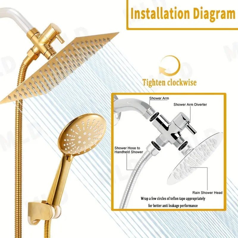 Golden Rainfall Shower Head Handheld Combo Set - Image 1
