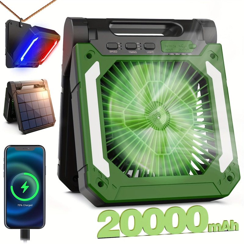 20000mAh Solar Camping Fan with LED Light - Image 4