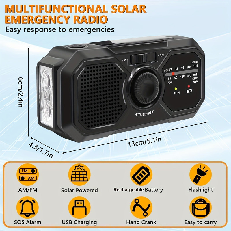 Emergency Radio Solar Hand Crank USB Power Bank - Image 1