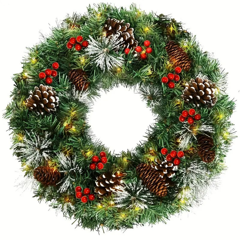 Christmas Wreath Pre-Lit Pine Cone LED Decoration - Image 1