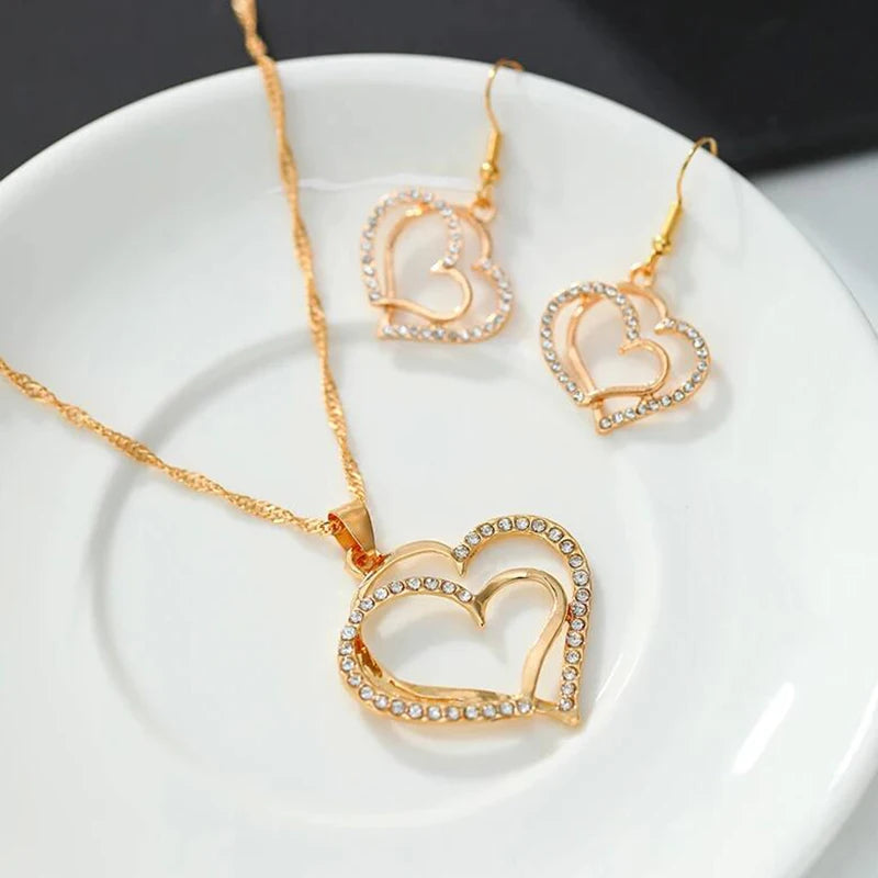 Heart Shaped Rhinestone Jewelry Set for Women - Image 1