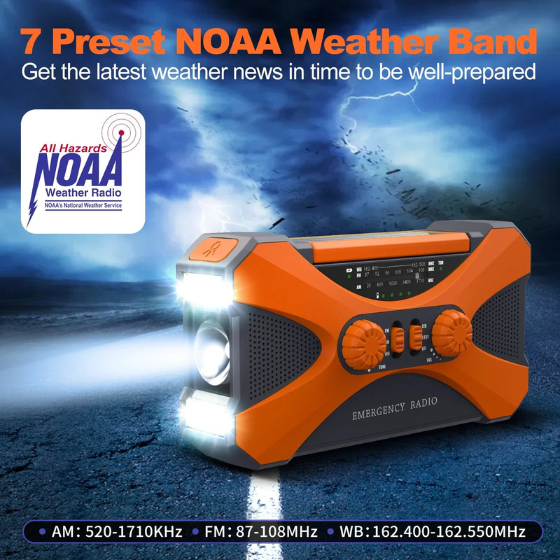 Emergency Hand Crank Solar Radio Orange - Image 1