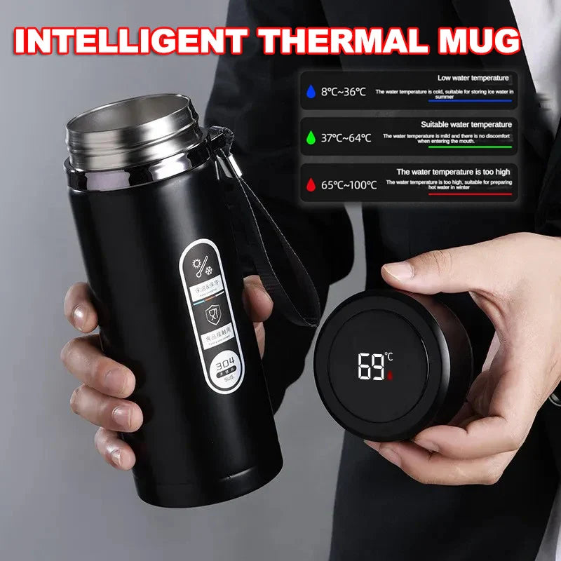 1L Thermos Bottle with LED Temperature Display Black - Image 1