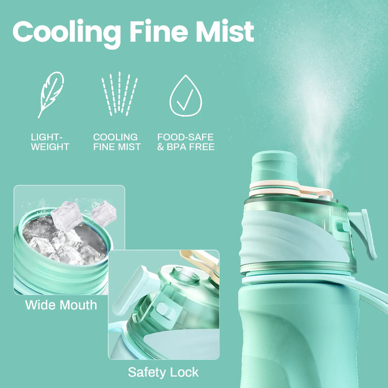 750ML Spray Water Bottle Green - Image 1