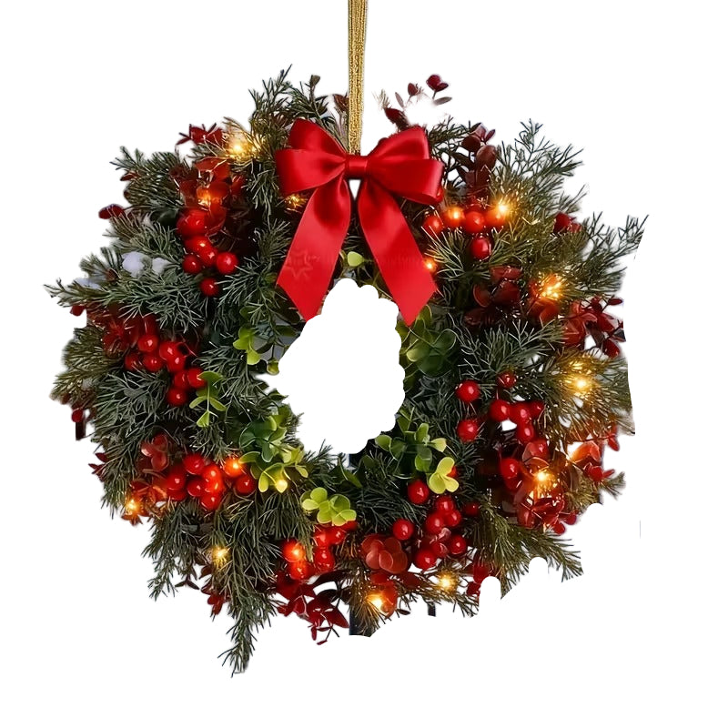 Artificial Christmas Wreath with Red Bow (2pcs) - Image 1