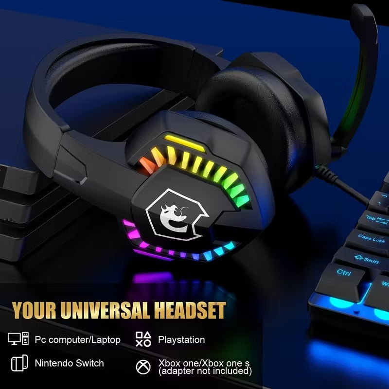 Wired Gaming Headset with RGB Lights and Noise Cancelling Mic - Image 1