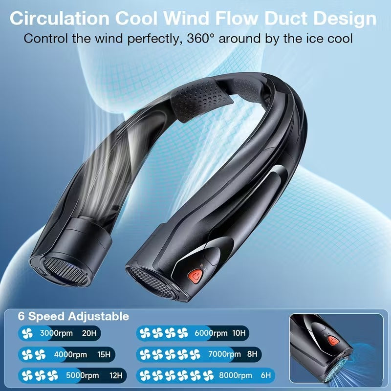 Neck Fan Portable USB 6000mAh 6-Speed Cooling - Image 2