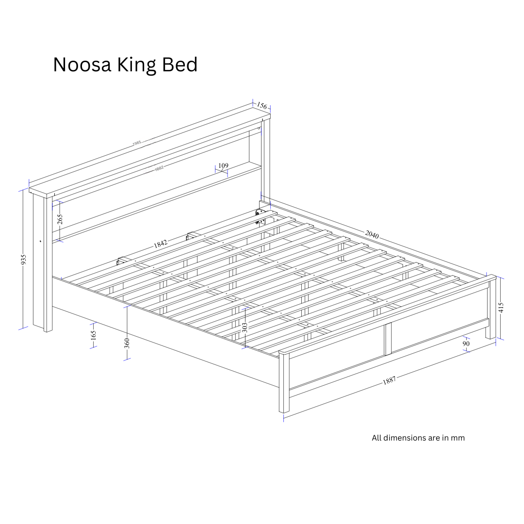 Noosa King Bed Frame with Shelf - Image 5