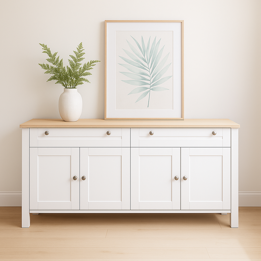 Noosa Buffet Sideboard White and Oak 4 Doors and 2 Drawers - Image 1